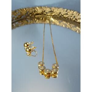 Golden Necklace & Earrings Set Golden Circles Center Accents Sparkle Preppy Fun